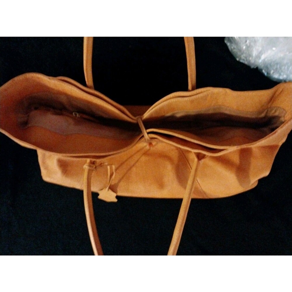 Coldwater Creek Womens Tan Cognac Leather Boho Hobo Shoulder Tote Bag Large - Picture 11 of 13